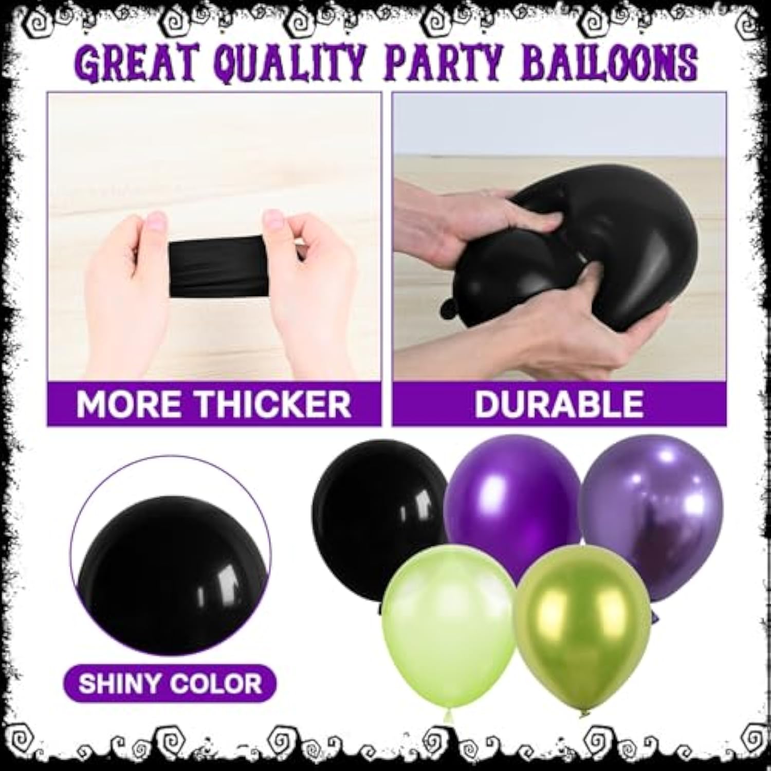 Halloween Balloon Arch Kit - Purple, Green & Black Metallic Balloons with Purple Confetti Decor