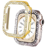 2-Pack Bling Double-Rows Rhinestone Diamond Protective Case Cover Replacement Protector for Apple Watch Ultra 3 / Ultra 2 / Ultra (49mm) - Gold + Transparent