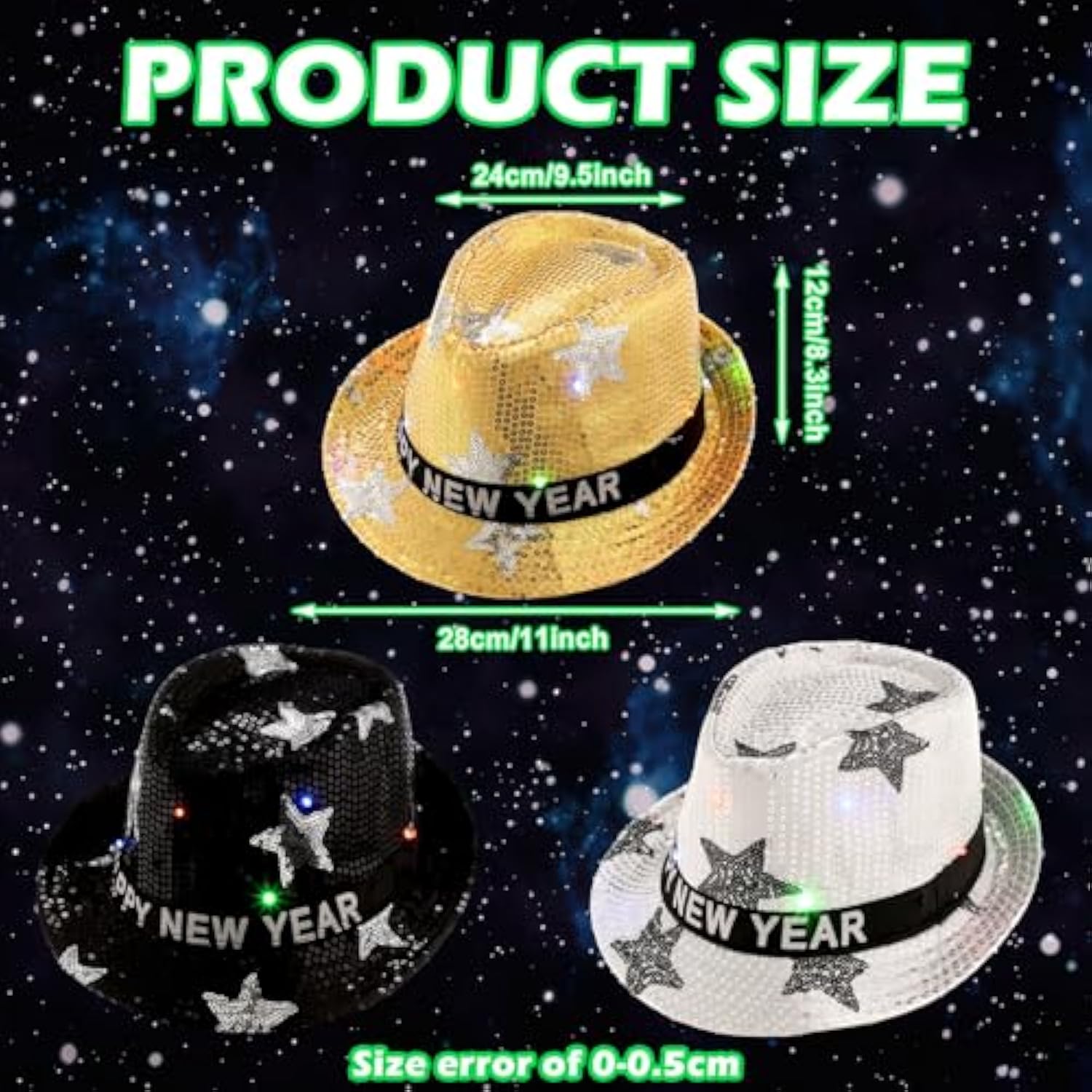 9-Piece LED Sequin Party Hats with 3 Light Modes for New Year Eve Favors