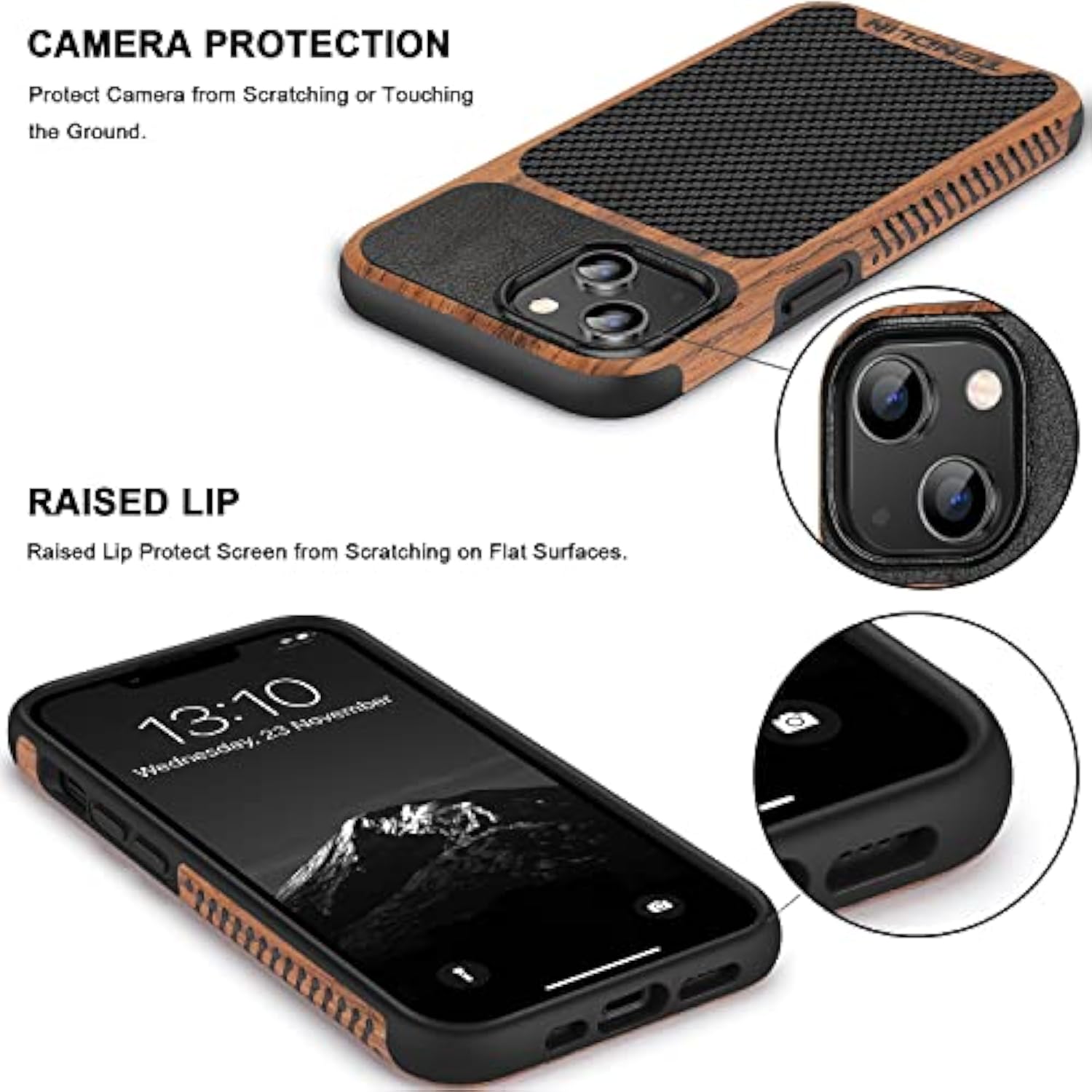 Compatible With Iphone 14 Case Wood Grain With Carbon Fiber Texture Design