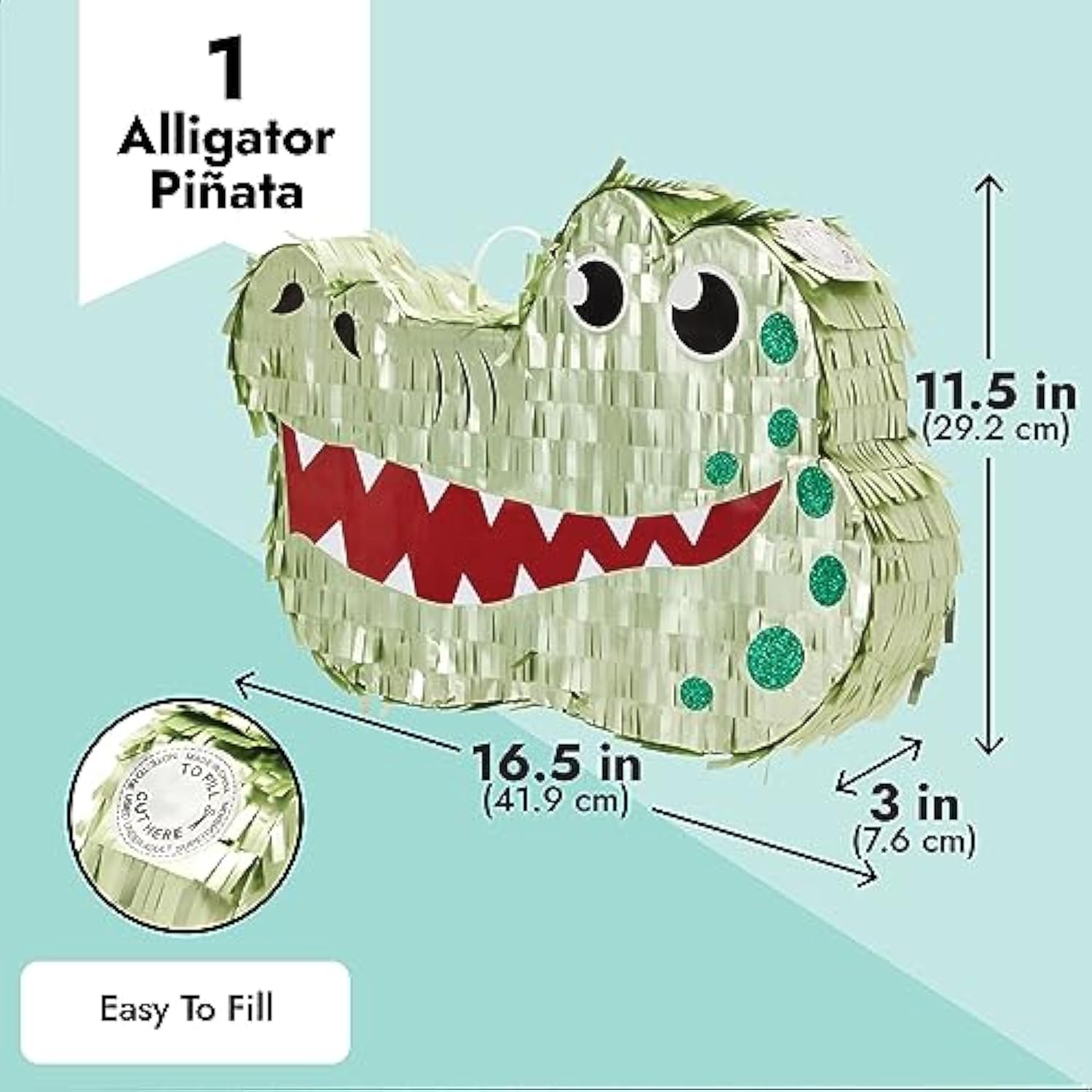Alligator Pinata For Kids Safari Birthday Party Decorations, Baby Shower And Alligator Party Decorations (Small, 16.5 X 11.5 X 3 Inches)