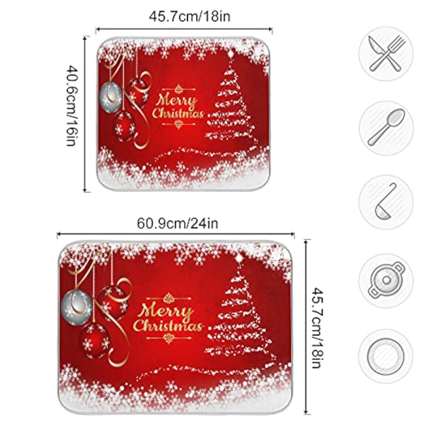Merry Christmas Tree Dish Drying Mat 18X24 For Kitchen Counter Winter Snowflake Xmas Jingle Bells Drying Mat Pad Absorbent Fast Dry Dishes Draining Mats Large Red Kitchen Accessories