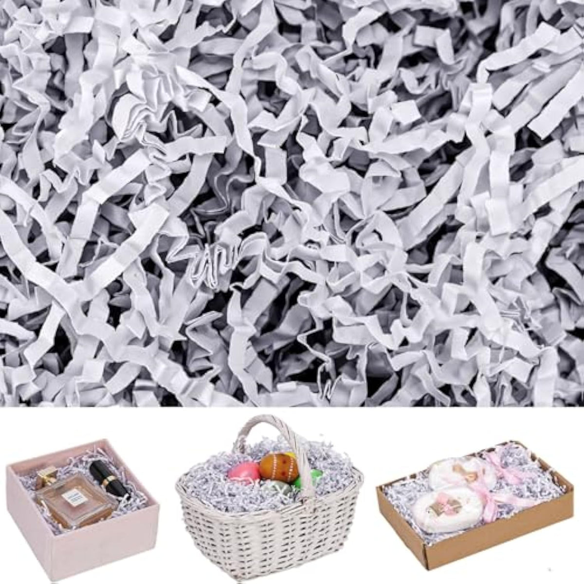2Lb Crinkle Cut Paper, White Shredded Confetti Paper For Gift Basket Filling Wedding Anniversary Party Gift Box Filler Stuffing