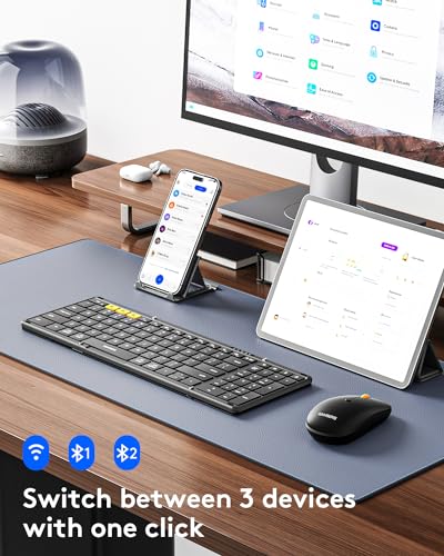 Foldable Keyboard And Mouse, Folding Bluetooth Keyboard Combo, 2.4G + Bt5.0 X 2, Full-Size Portable Travel Keyboard & Usb-C Rechargeable Wireless Mouse For Ios Android Windows Mac Os