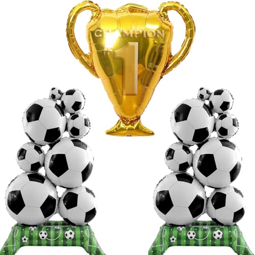 Soccer Balloons 3-Pack - Giant Self Soccer Ball Balloons with Trophy | Soccer Party Decorations for Sports Themed Birthday, World Cup Party Supplies for Boys Men