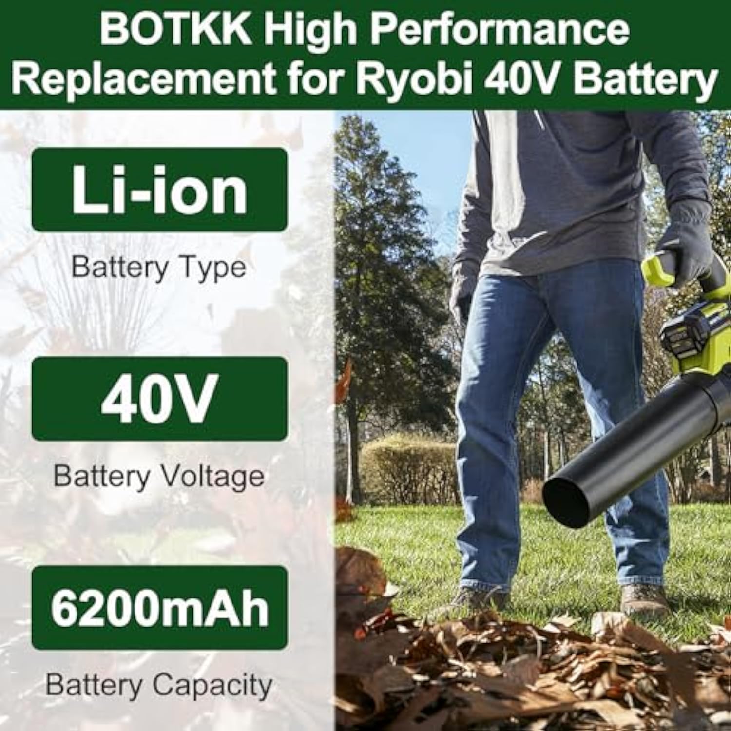 High Capacity Battery Replacement For Ryobi 40V Battery 6.6Ah Compatible With Ryobi 40 Volt Op4040 Op4026 Op4030 Op4060A Lithium Battery