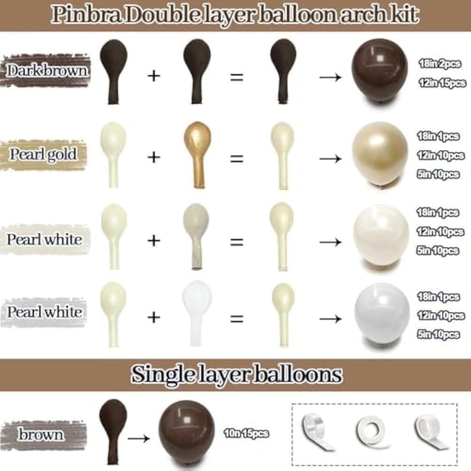 Brown White Balloon Arch Kit with Beige Gold Balloons for Baby Shower Party