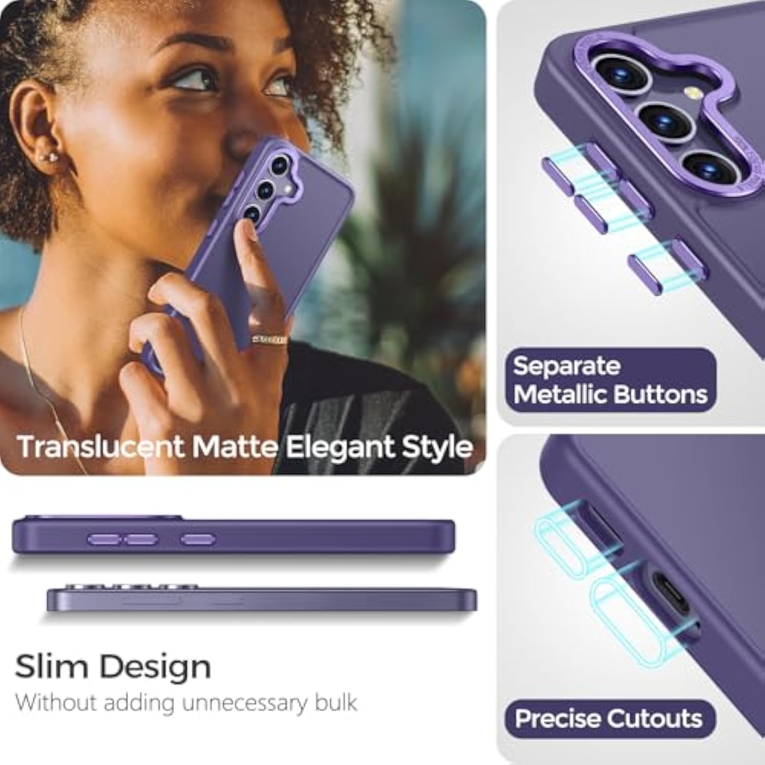 For Samsung Galaxy S24 Plus Case, S25 Plus Case, Translucent Frosted Skin Feel Hard Pc Back Soft Silicone Edge, Slim Fit Protective Phone Cover For Samsung S25+/ S24+, Matte Purple