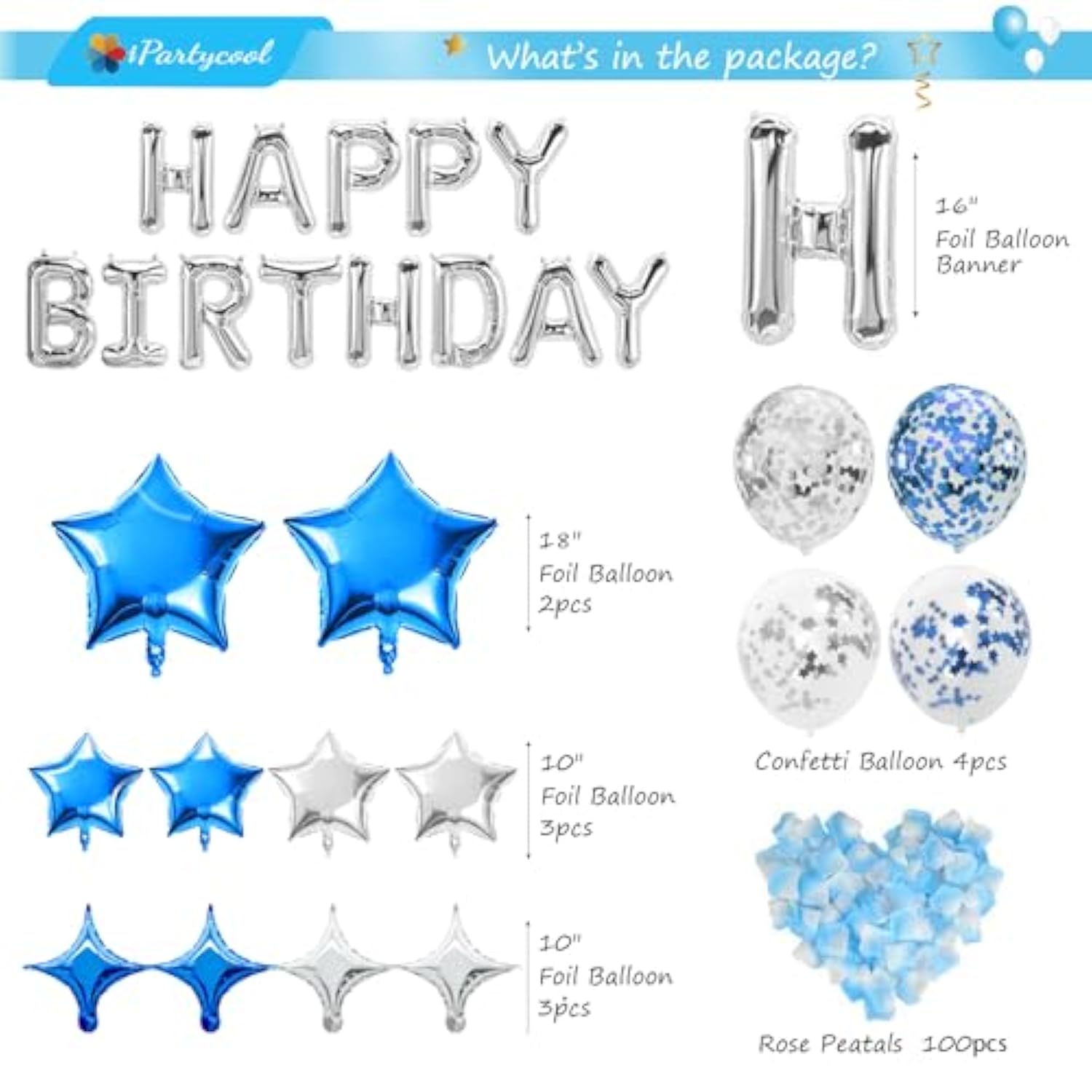 50Pcs Happy Birthday Balloon Decorations, 3D Premium Reusable Aluminum Foil Birthday Banner And Ecofriendly Big Star And Latex Balloons Set For Birthday Party Decorations And Supplies
