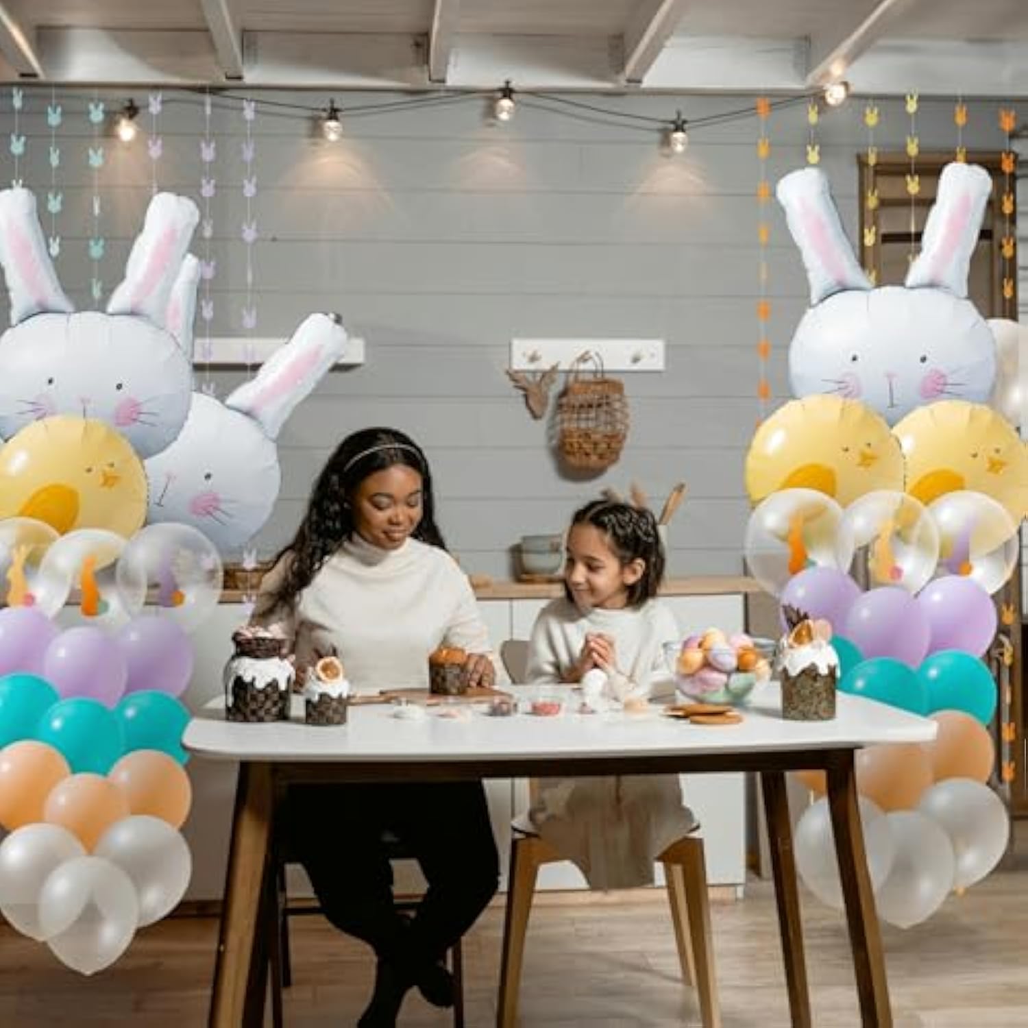 Easter Bunny Balloon Arch Cute Balloon Decorations Party Supplies Rabbit Pastel Foil Mylar Ornaments For Spring Baby Showers Kids' Birthdays Classroom Parties