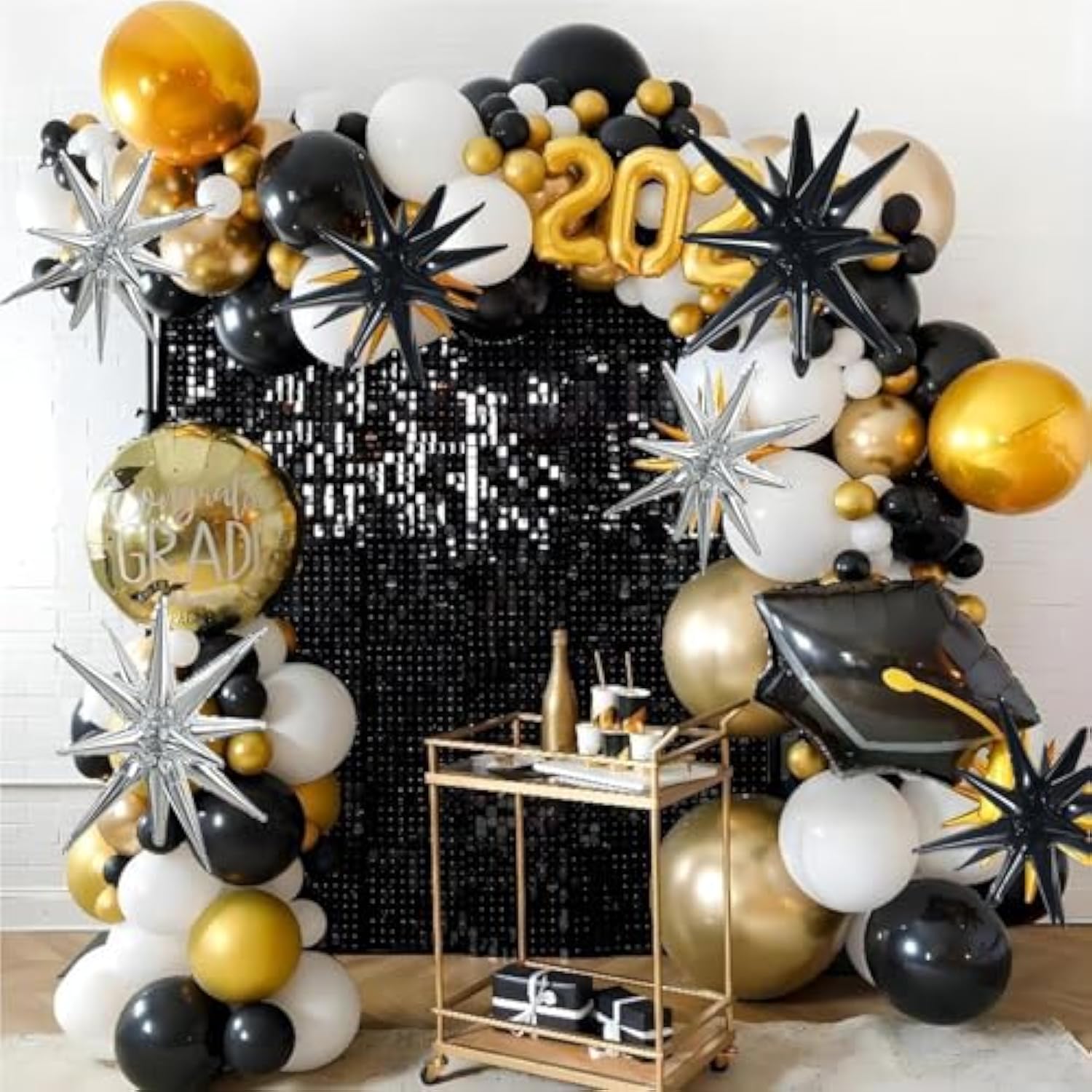 8pcs Black Silver Star Balloons Party Backdrop Decorations Photo Booth