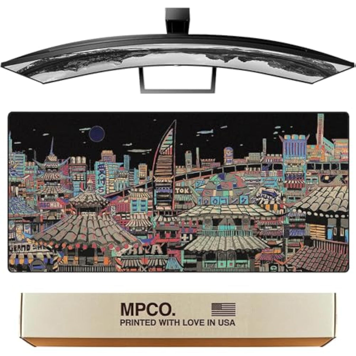 Masterpiece Large Gaming Desk Pad - 36" X 17" Aeroglyde Fabric Ichiba-Night Desk Mats - Washable, Smooth Glide For Precision Gaming & Work