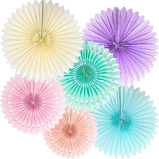 Pastel Rainbow Paper Fans Party Decorations Colorful Ice Cream Easter Macaron Wall Hanging Light Pink Blue Purple Mint Peach Ivory Décor Birthday Wedding Bridal Baby Shower Classroom Supplies