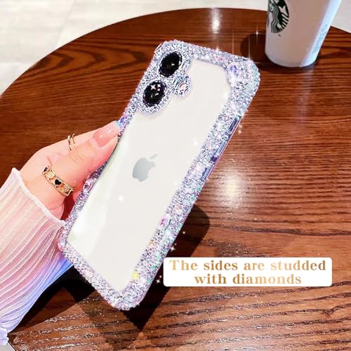 Designer Compatible With Iphone 16 Plus Bling Clear Case For Women,Cute Glitter Phone Case With Sparkle Rhinestone Diamond Camera Protectionairbag Anti-Fall Crystal Hard Cover For Girl