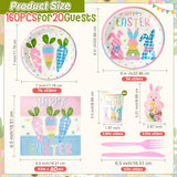 160 Pcs Easter Tableware Set Party Supplies for 20 Guests Disposable Paper Plates, Cups, Napkins Forks Set Decorations for Easter Party Spring Holiday Picnics