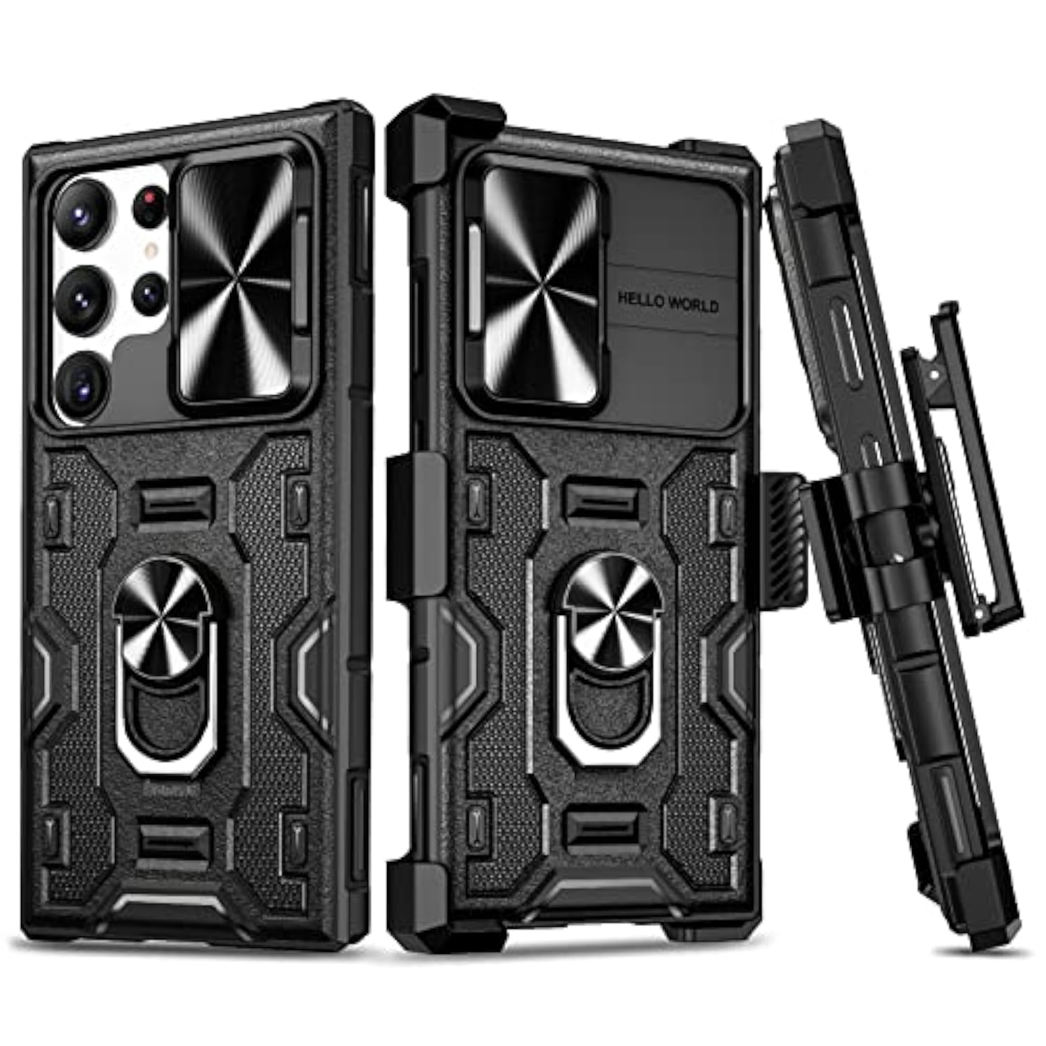 For Galaxy S23 Ultra Case With Kickstand, Slide Camera Lens Protector & Rugged Belt Clip Holster Full-Body Drop Tested Protective Cover For Samsung S23Ultra 6.8 Inch - Black