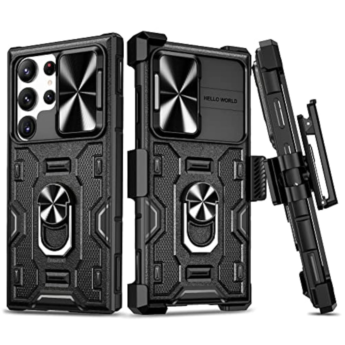 For Galaxy S23 Ultra Case With Kickstand, Slide Camera Lens Protector & Rugged Belt Clip Holster Full-Body Drop Tested Protective Cover For Samsung S23Ultra 6.8 Inch - Black