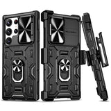 For Galaxy S23 Ultra Case With Kickstand, Slide Camera Lens Protector & Rugged Belt Clip Holster Full-Body Drop Tested Protective Cover For Samsung S23Ultra 6.8 Inch - Black