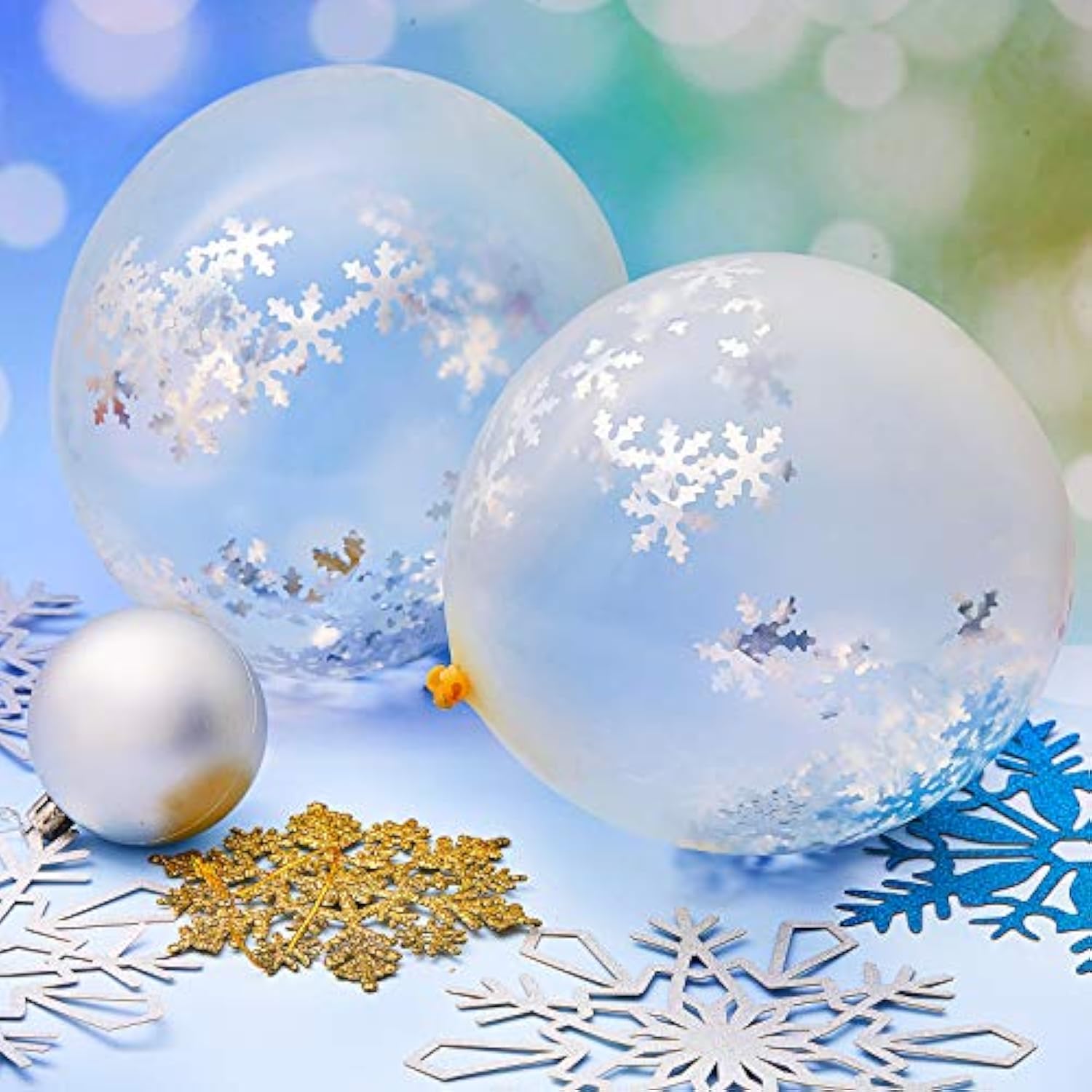 72 Pieces Winter Clear Snowflake Balloons Transparent Snowflakes Balloon Glitter Confetti Balloon 12 Inch Clear Latex Balloons Wonderland Decorations For Christmas Birthday Party
