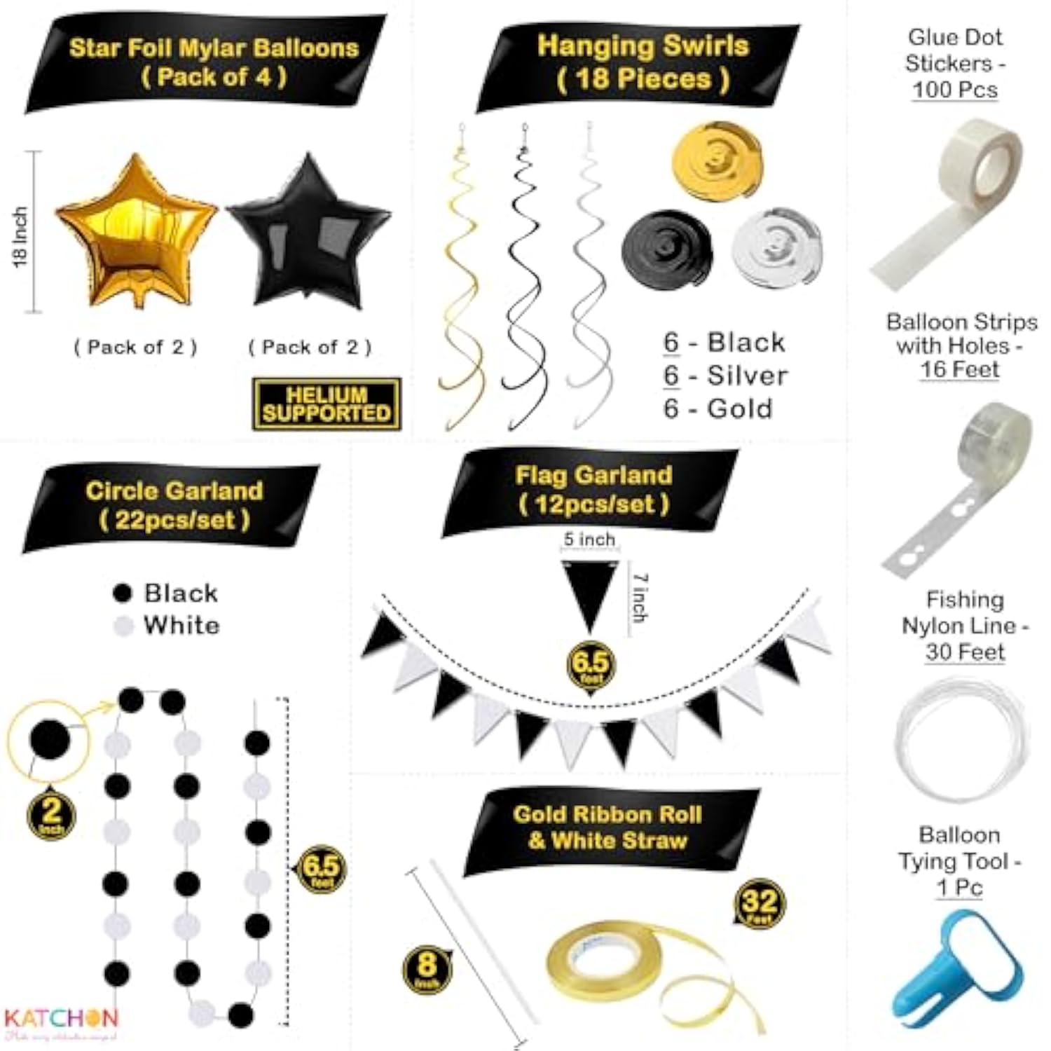 115 Pc 2026 Black Gold New Year Party Set with Balloon Arch and Backdrop