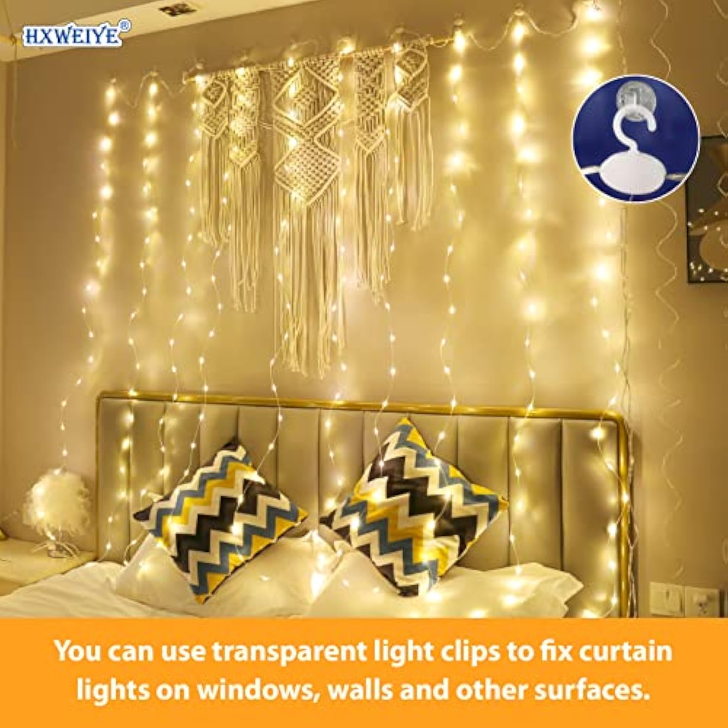 300Led Fairy Curtain Lights, 9.8X9.8Ft Tangle-Free Usb Plug In 8 Modes Timer Christmas String Hanging Lights With Remote