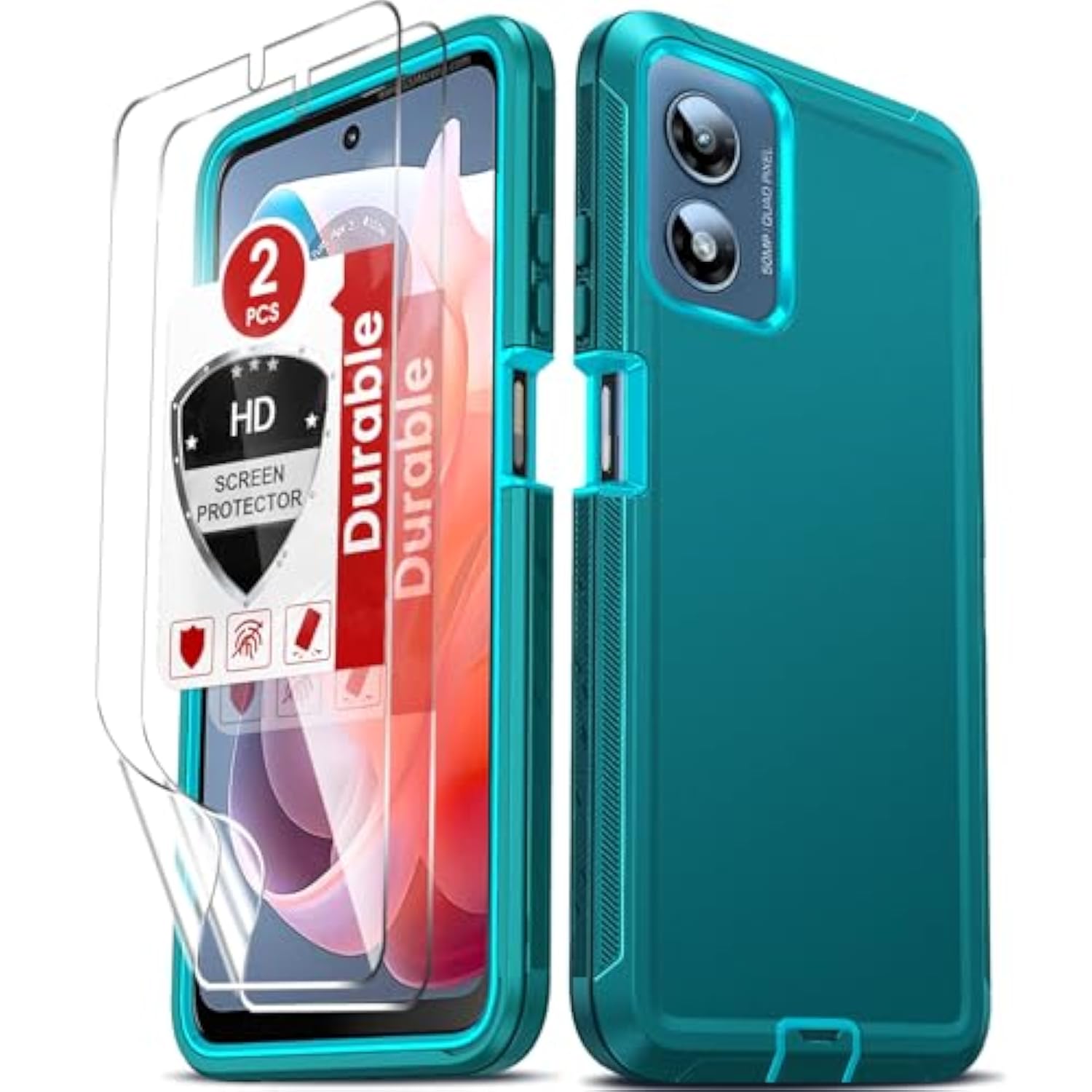 Compatible For Moto-G-Play-2024 Case 4G: Motorola G Play 2024 Phone Case 4G [Not Fit G Play 5G 2024] With 2 Pack Hd Screen Protectors, Heavy Duty 3 In 1 Shockproof Protective Funda, Teal