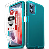 Compatible For Moto-G-Play-2024 Case 4G: Motorola G Play 2024 Phone Case 4G [Not Fit G Play 5G 2024] With 2 Pack Hd Screen Protectors, Heavy Duty 3 In 1 Shockproof Protective Funda, Teal