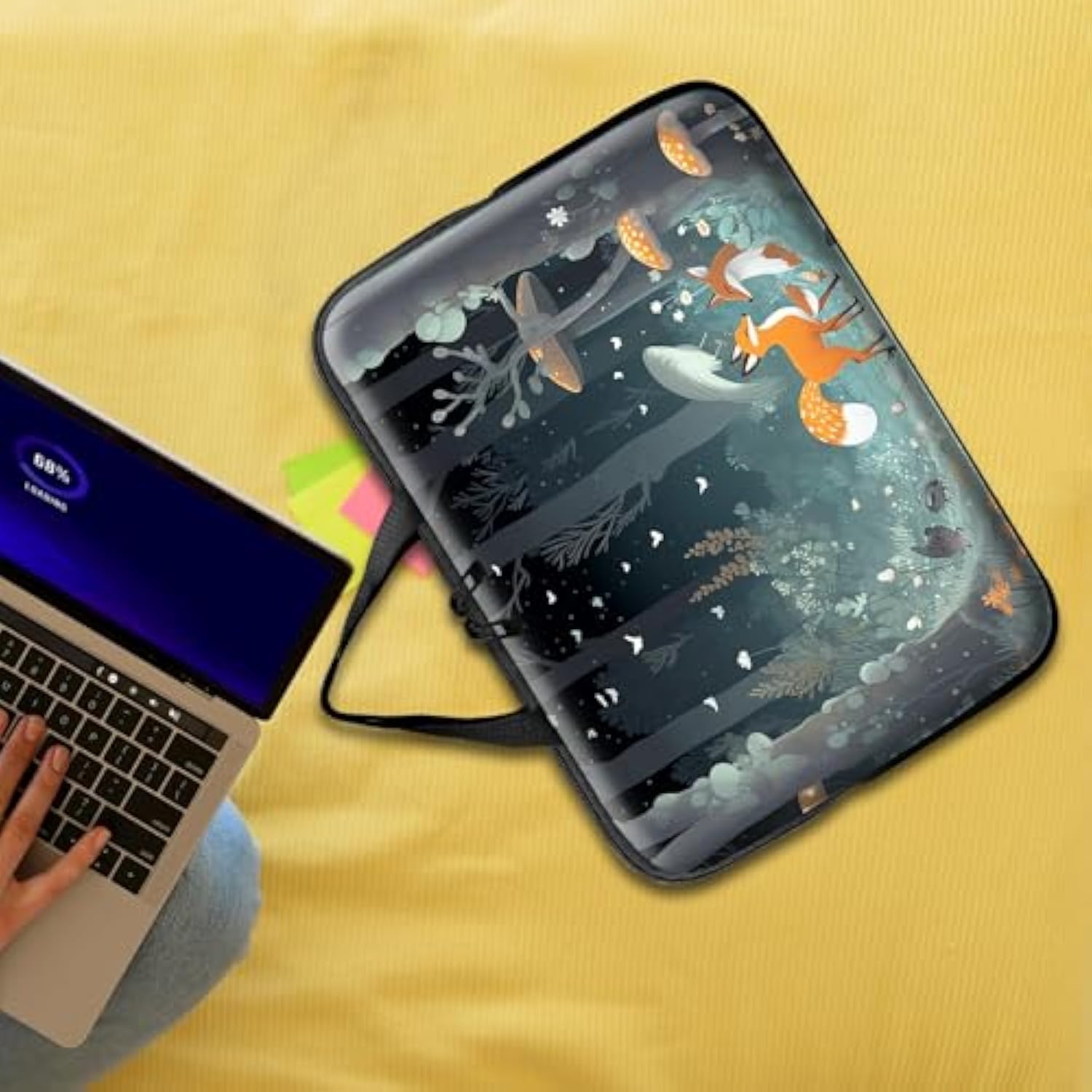 Foxes Mushrooms 13-14 Inch Laptop Sleeve Bag With Handle Notebook Sleeve Pc Messenger Bag Durable Travel Laptop Handbag Compatible For Laptop Notebook