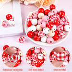 160 Pieces Valentine‘S Day Plaid Wood Beads 16 Mm Heart Farmhouse Craft Wooden Beads Red And Pink Tassel Garland Bead Love Handmade Polished Spacer Beads For Valentine‘S Day Diy Crafts Party Supplies
