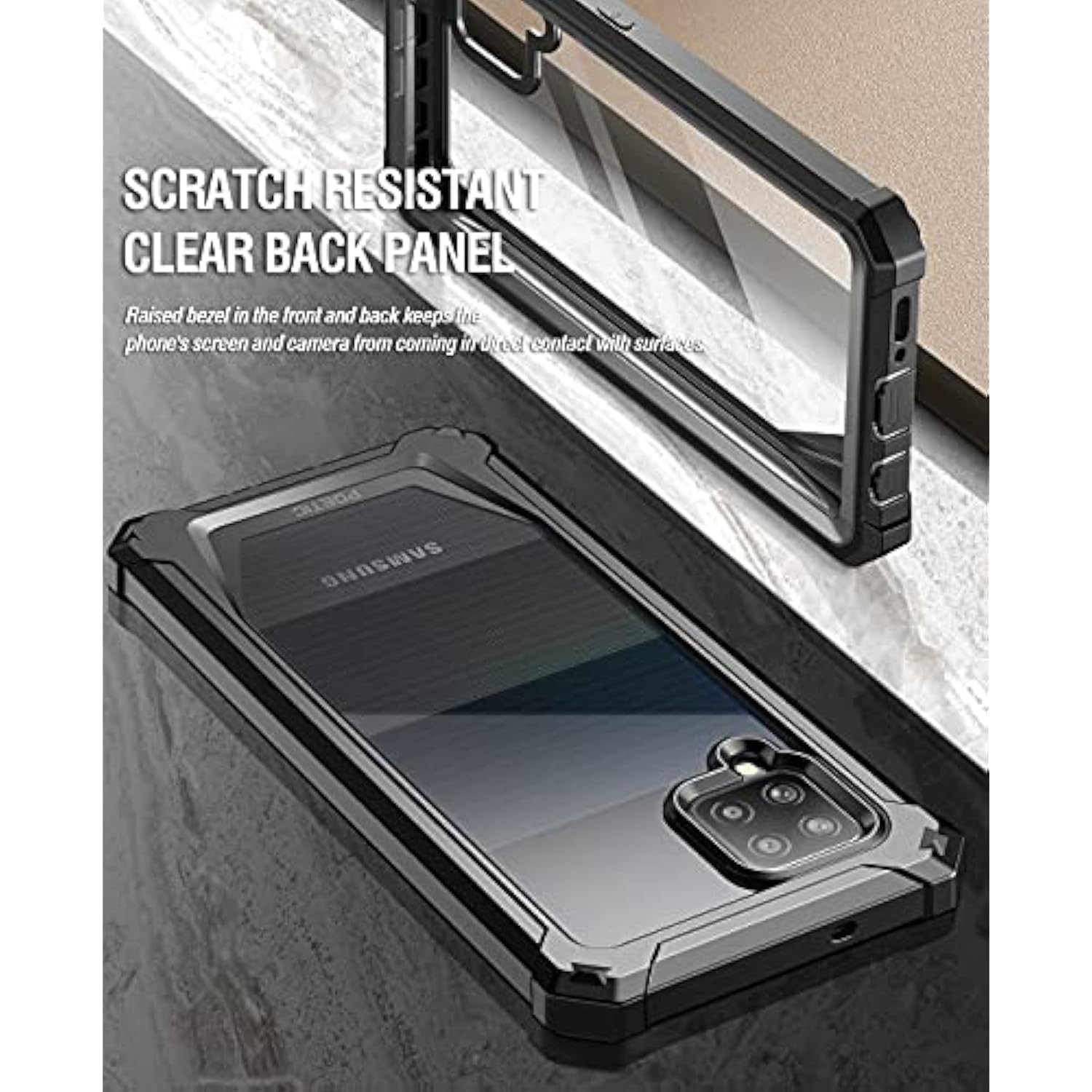 Guardian Case Designed For Samsung Galaxy A42 5G, Built-In Screen Protector Work With Fingerprint Id, Full Body Hybrid Shockproof Bumper Cover Case, Black/Clear