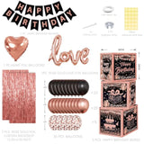 Rose Gold Birthday Party Decorations Kit For Women,4Pcs Birthday Decorations For Women Girls Black And Pink Balloon Boxes Birthday Party Favors