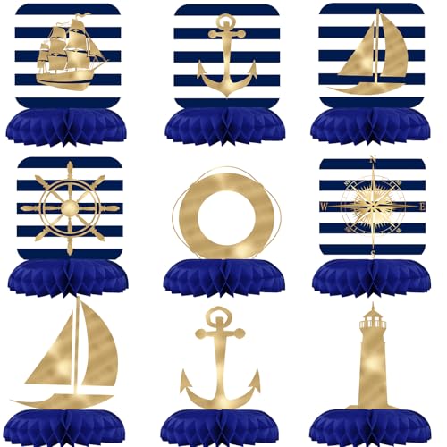 Nautical Party Decorations - Nautical Honeycomb Centerpieces for Kids'Nautical Birthday and Baby Shower Table Decor