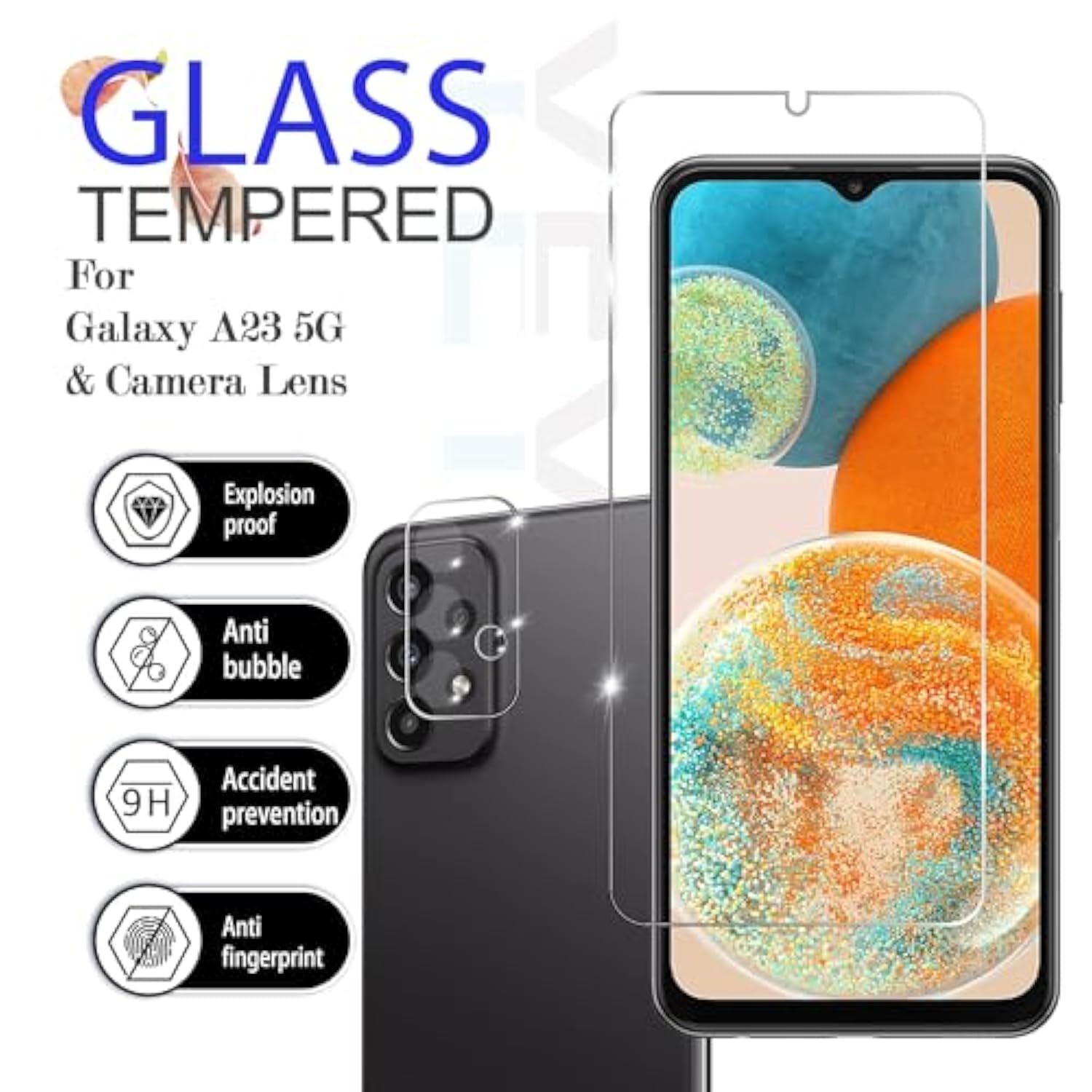 Galaxy A23 Hd Clear Tempered Glass Screen Protector+Camera Lens Protectors, [2+2 Pack] [Anti-Scratch][Case-Friendly] Screen Protector Glass For Samsung Galaxy A23