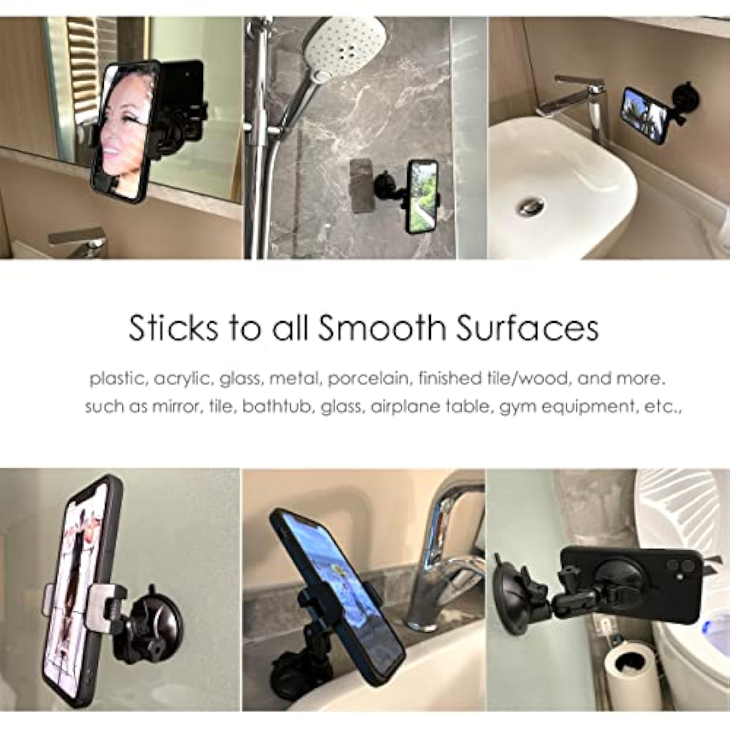 Universal Mirror Shower Phone Holder, Multidirectional Dual 360 Degree Rotating Suction Cup Phone Wall Mount Stand, Tiktok Youtube Vlog Video Recording Kit, Airplane Travel Essentials Accessories