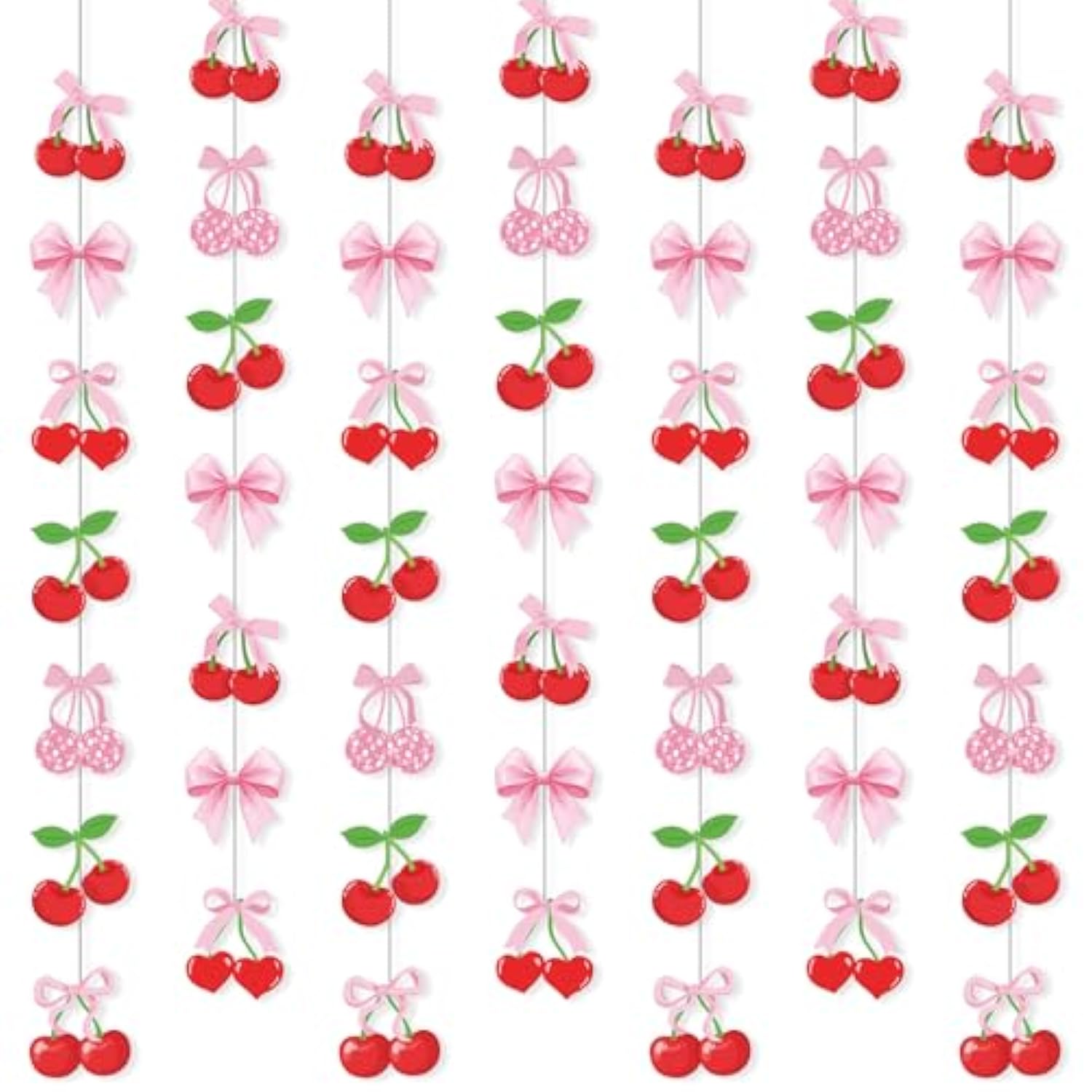 Cherry Party Decorations Pink Bow Hanging Banners Garland Cherry On Top Baby Shower Decorations Cutouts Ribbon Streamers For Berry Birthday Bridal Engagement Bachelorette Wedding Party Decor