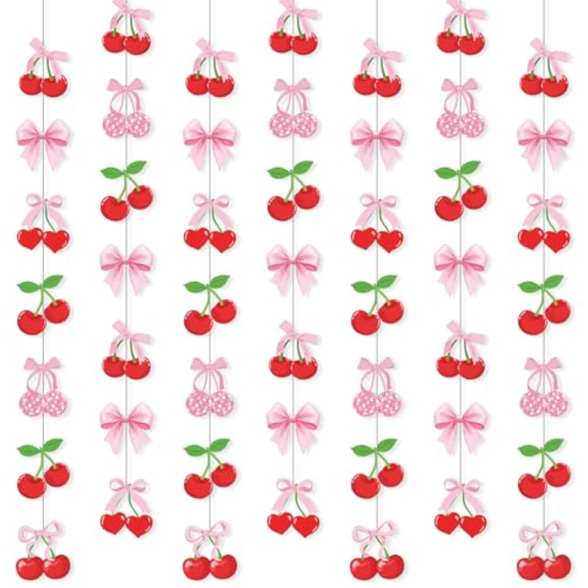 Cherry Party Decorations Pink Bow Hanging Banners Garland Cherry On Top Baby Shower Decorations Cutouts Ribbon Streamers For Berry Birthday Bridal Engagement Bachelorette Wedding Party Decor