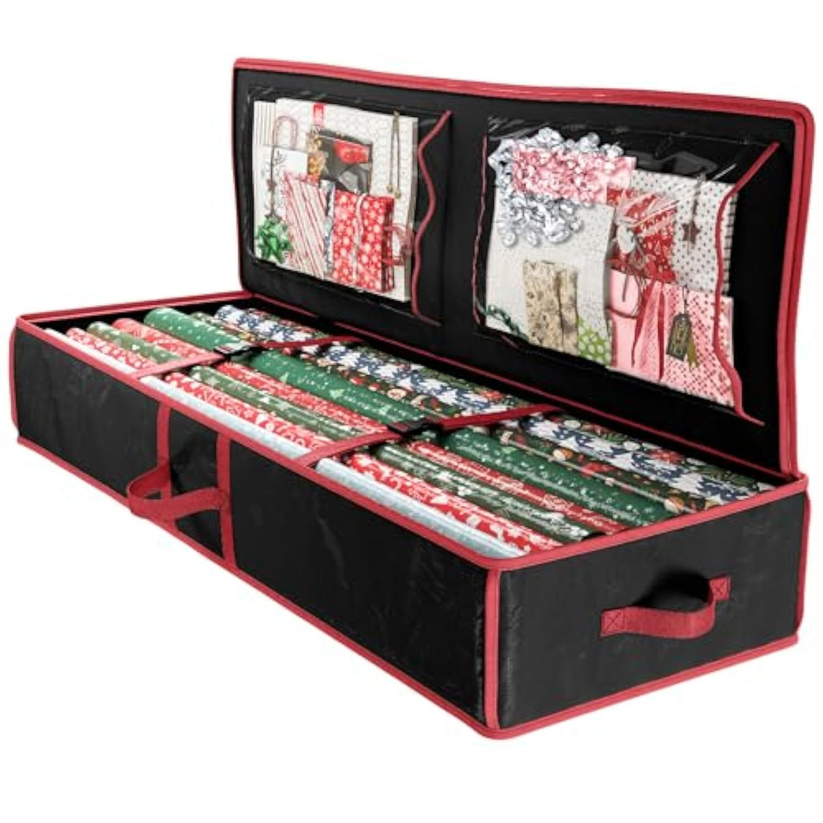 Heavy Duty Wrapping Paper Organizer - Black Christmas Storage Bag For Gift Bags & Decorations