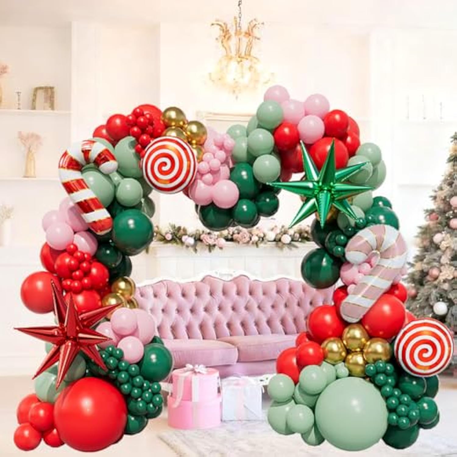 163pcs Christmas Balloon Garland Red Green Pink Gold Party Decor