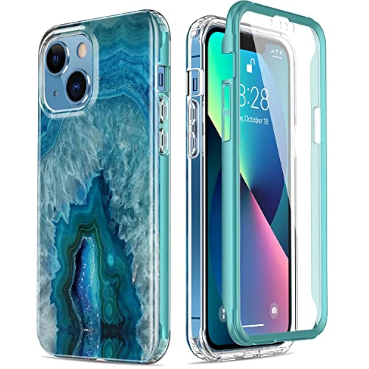 For Iphone 13 Case With Built-In Screen Protector,Military Grade Rugged Cover With Fashionable Designs For Women Girls,Protective Phone Case 6.1" Agate Stone
