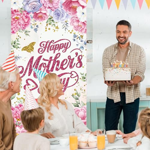 Mothers Day Decorations Banner Mother’s Day Door Cover Best Mom Flower Backdrop Mom Day Gifts Happy Mothers Day Party Supplies Indoor Outdoor for Home 35in x 71in