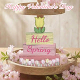4 Pcs Hello Spring Sign Rustic Spring Centerpiece Tulip Decor Tiered Tray Decor Decorations For Home Office Table Mini Springtime Art Desk Accessories Gifts For Women