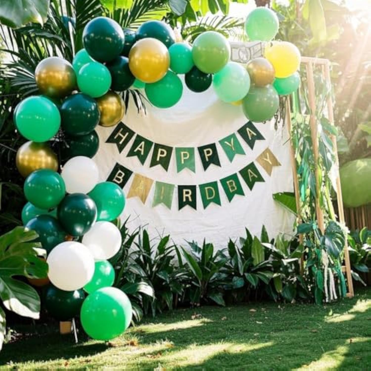 100 Pcs Green Metallic White Balloons Set 12" Confetti Latex for Party Decor