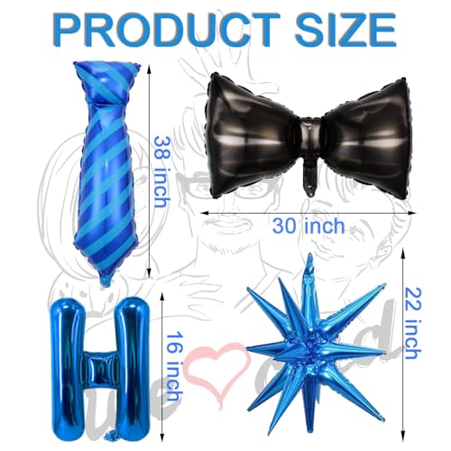 Fathers Day Balloons Blue Happy Fathers Day Balloon Banner Black Bow Tie Blue Star Necktie Balloons for Happy Father's Day Themed Party Supplies Decorations Balloon Set-19 Pcs