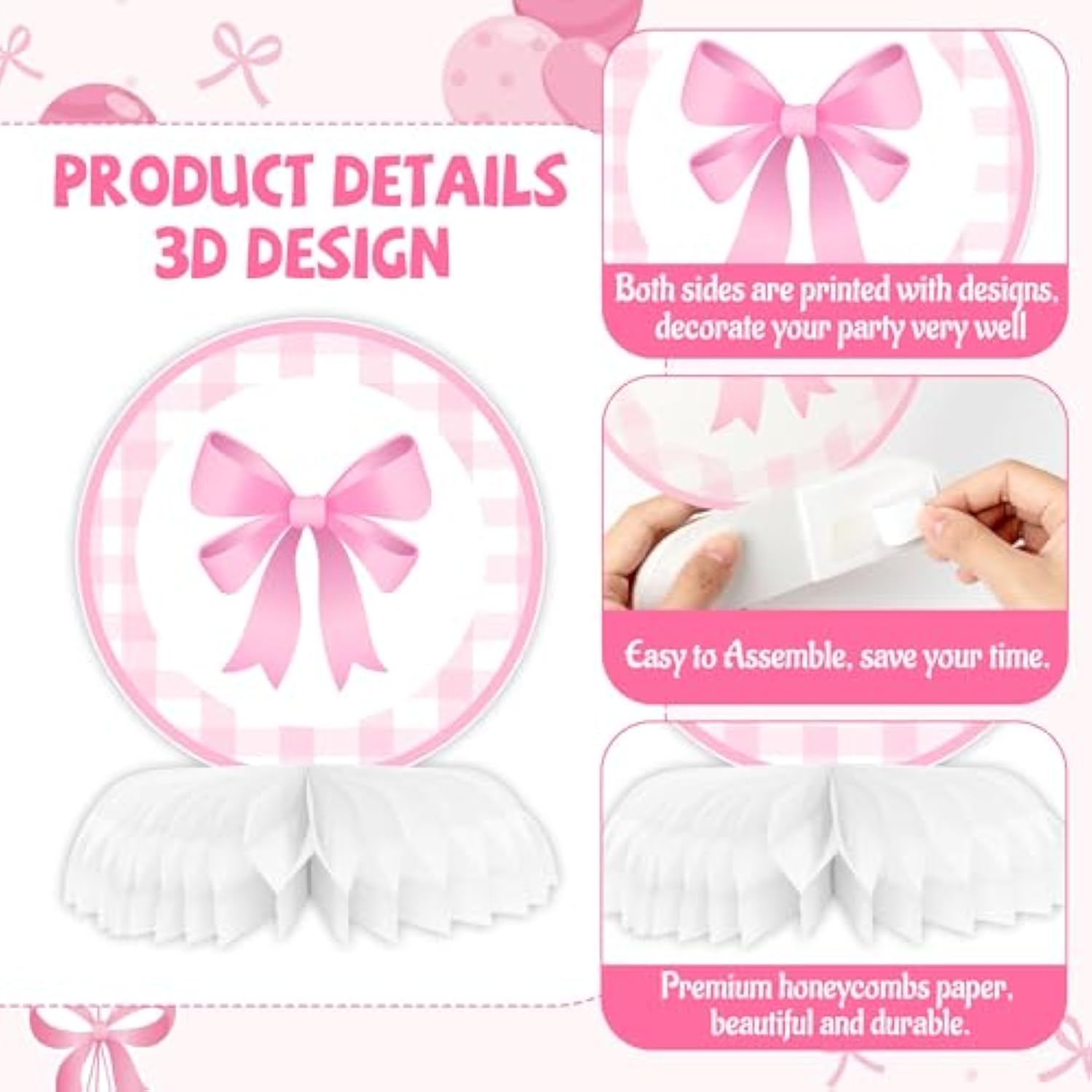 12PCS Pink Bow Baby Shower Centerpieces – It’s a Girl Coquette Table Decor