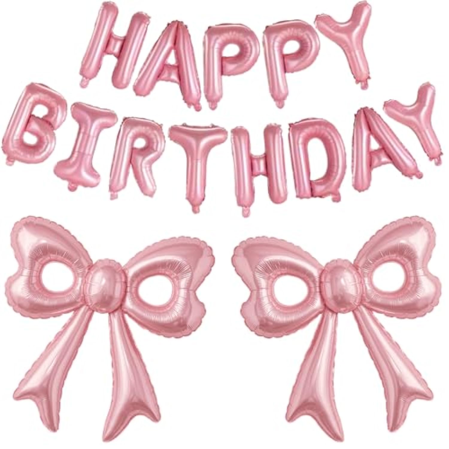 Pink Happy Birthday Balloons, 31”Huge Pink Bow Aluminum Foil Balloons For Girl Woman Birthday, Princess, Coquette Party Decorations Supplies