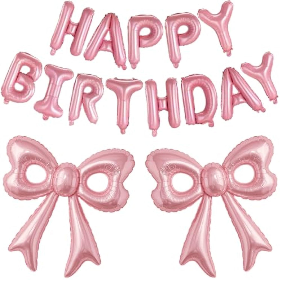 Pink Happy Birthday Balloons, 31”Huge Pink Bow Aluminum Foil Balloons For Girl Woman Birthday, Princess, Coquette Party Decorations Supplies