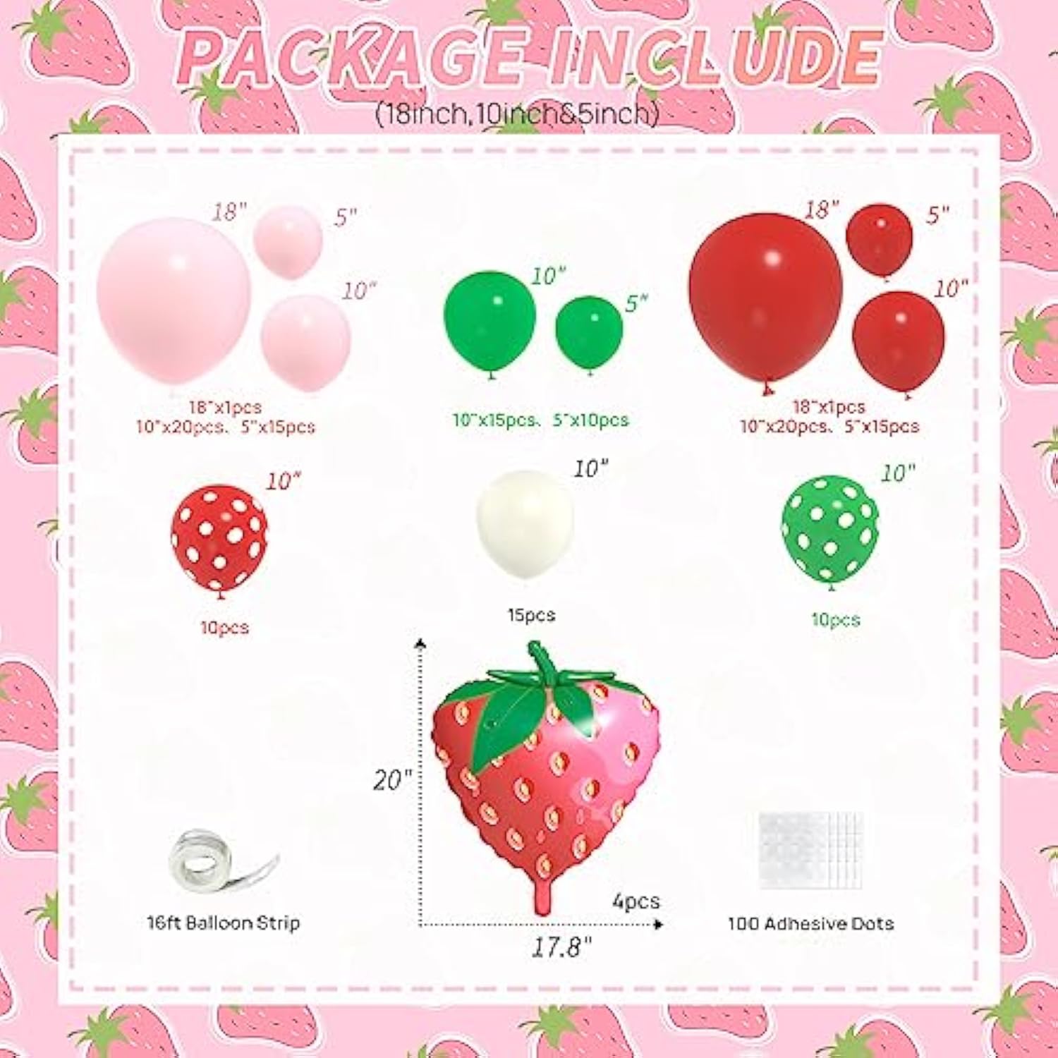 Strawberry Balloon Garland Arch Kit, Strawberry Birthday Party Decorat
