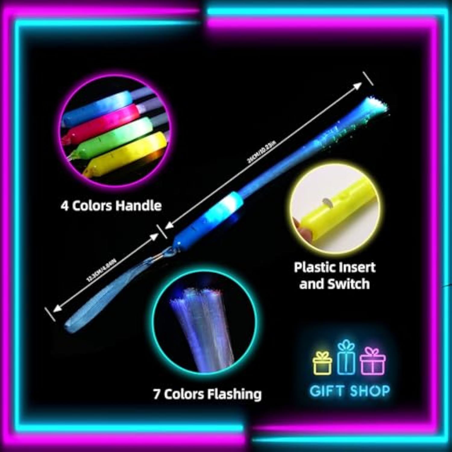25-Pack Glow Fiber Wand Sticks with 3 Flashing Modes for Parties