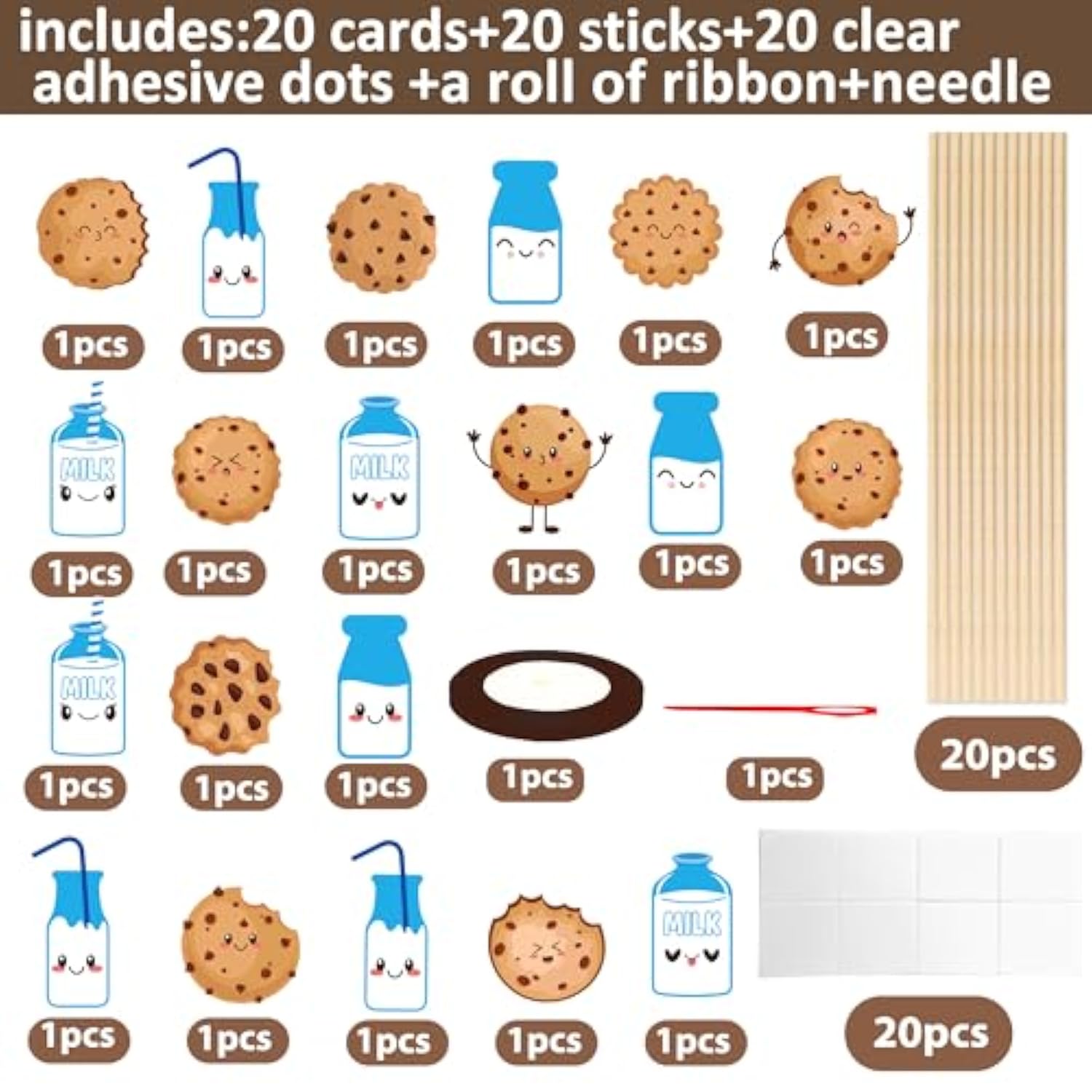 20Pcs Milk and Cookies Birthday Centerpiece Sticks Chocolate Chip Party Decor