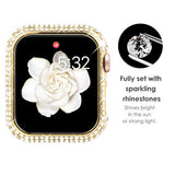 2-Pack Full Diamonds Bling Cases for Apple Watch Case 40mm Women, Fully Paved Diamonds Protective Bumper for iWatch SE Series 6 5 4 40mm, Gold/Clear